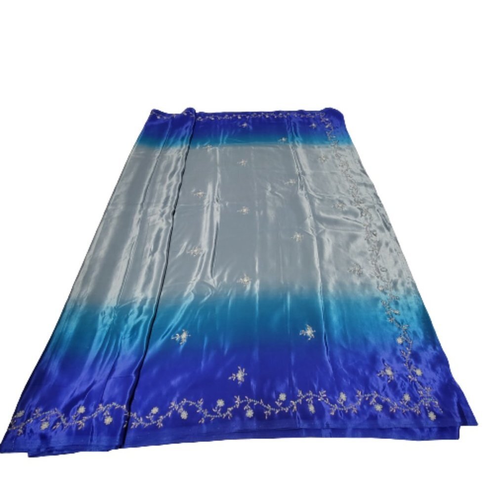 Saree, Sari, Blue and Grey Saree with Sequins and Beads- Unstitched- NEW